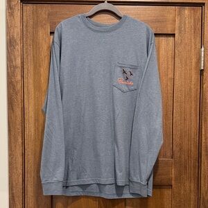 BURLEBO Long-Sleeve Pocket Tee — Dusty Blue with Orange Logo